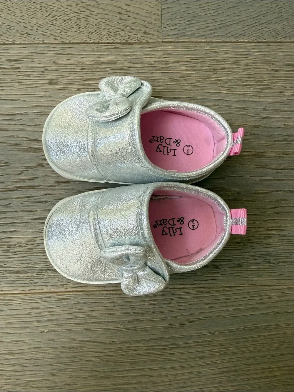 Lily & Dan Baby Silver Bow Slip-On Shoes with Pink Lining